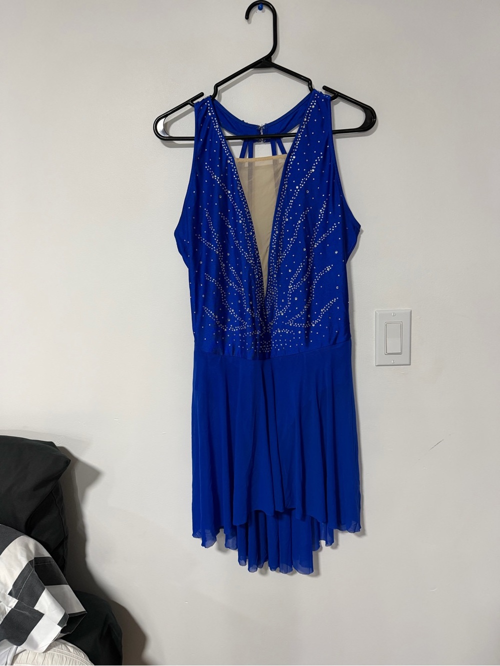 Royal Blue Embellished V-Neck figure skating dress